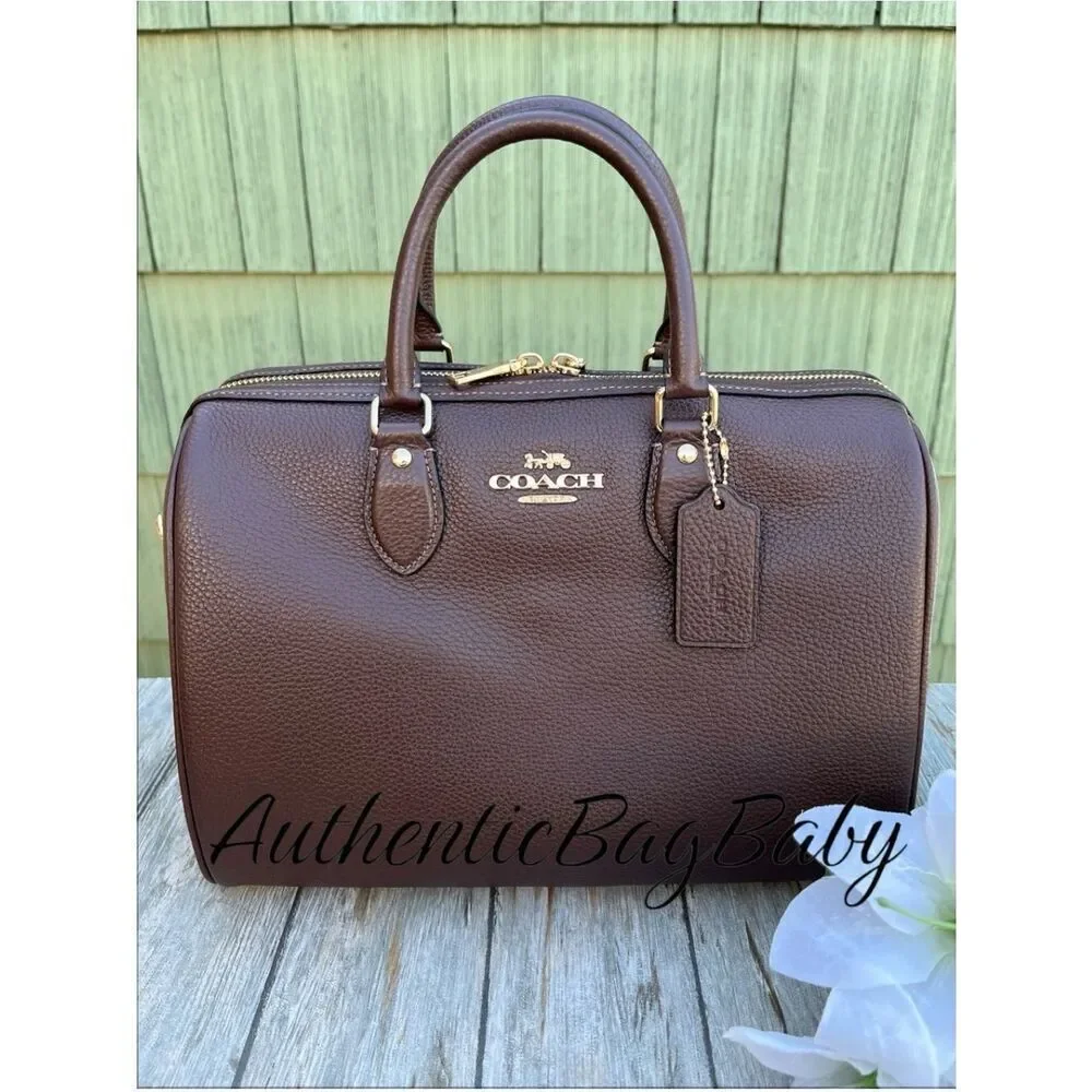 Coach Rowan Large Satchel Pebbled Leather Maple Bag Purse